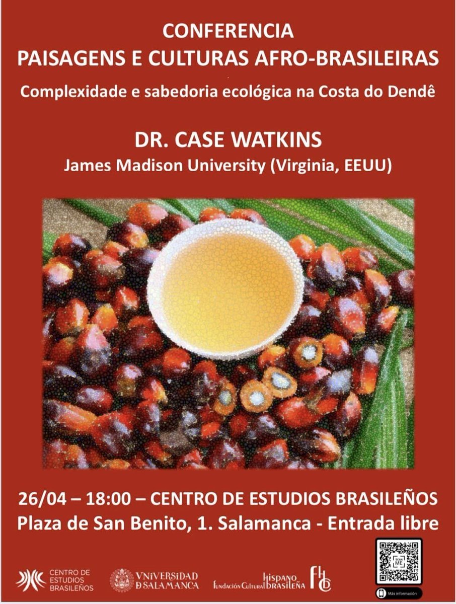 cebusal's tweet photo. CONFERENCIA “PAISAGENS E CULTURAS AFRO-BRASILEIRAS”

Hoy, miércoles, a las 18:00 horas, en el @cebusal @usal.  (Plaza San Benito, 1 #Salamanca).

Entrada libre hasta completar aforo.

Imparte: Prof. Dr. @CaseWatkinsGeog, de la Universidad @JMU,, de Virginia, EEUU. https://t.co/DMbjpr7KK1
