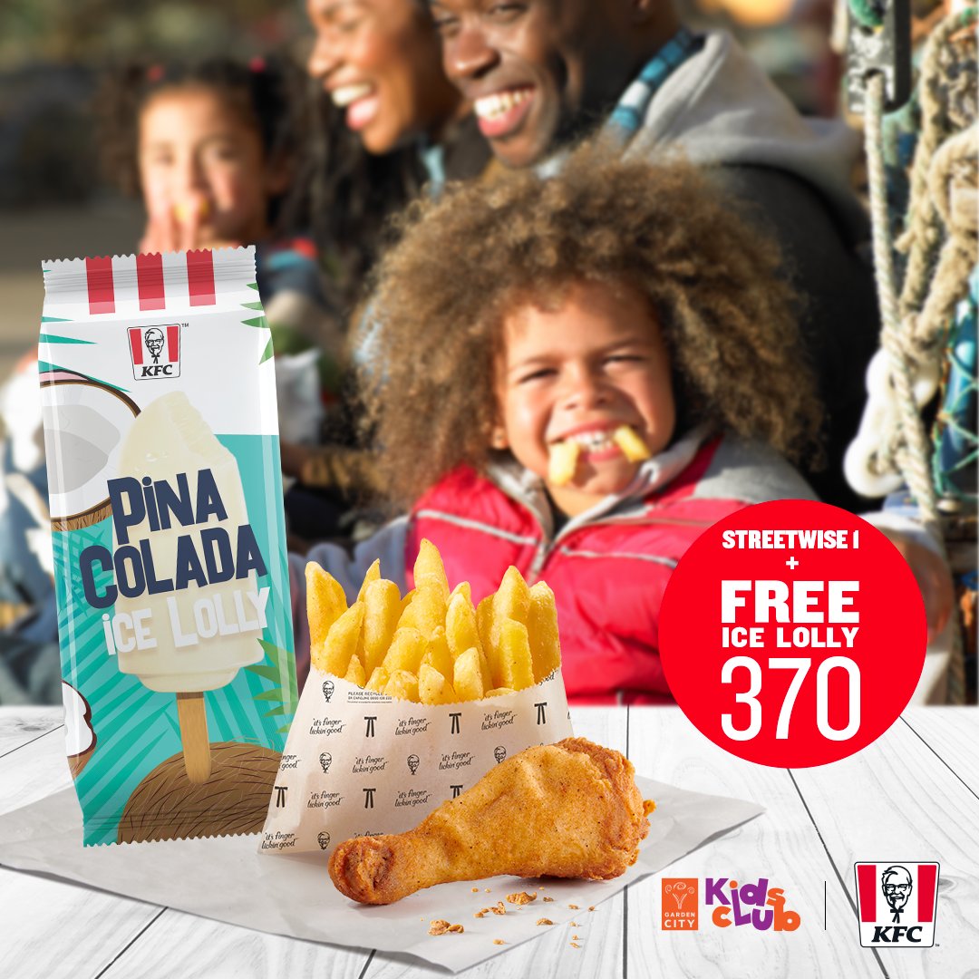 KFCinKenya's tweet photo. Treat your kids to some sweet and savoury at KFC Garden City Mall. For every Streetwise 1 meal, get a FREE Ice Lolly at Ksh 370. π€©
The offer is exclusive to Garden City Kids Club members.
#ItsTimeForSomeKFC https://t.co/EBKnbfeG7T