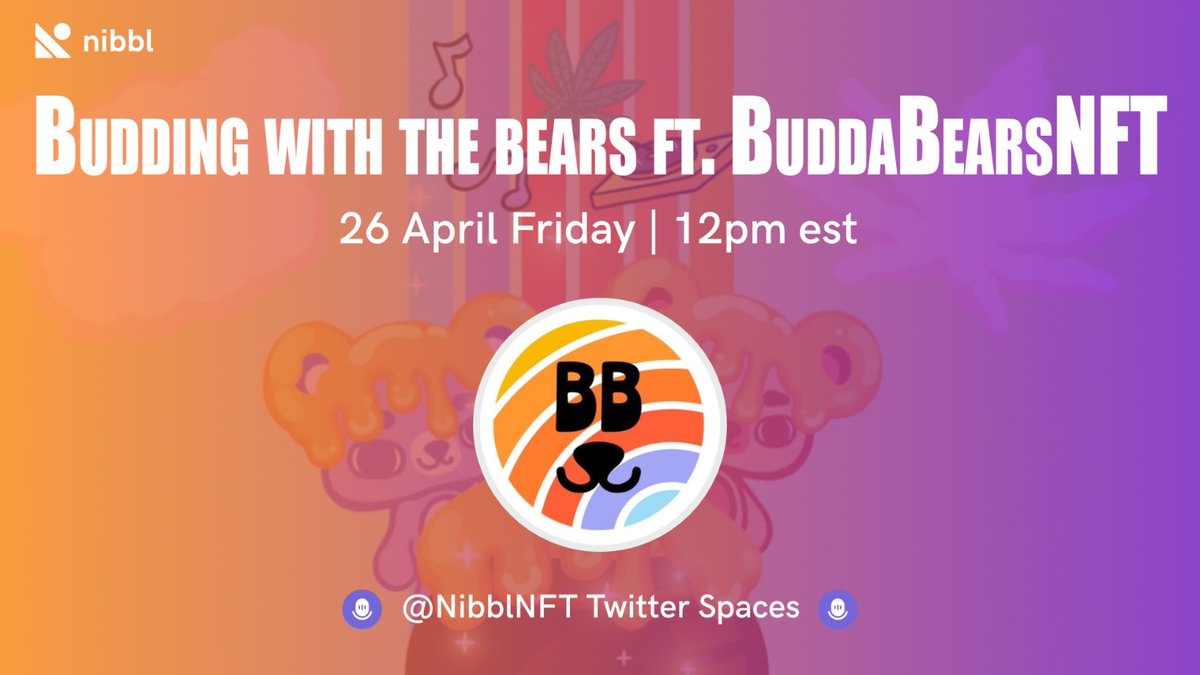 Join us today as we hang out with the Bears at @BuddaBearsNFT. It’ll be an interesting chat around their origin, the BuddaLand 2023 music festival, $BUDS, Budda Bear marketplace, & some other exciting utilities. ⏰ 12PM EST 🗓️ 26 April #MoreBudda Set your reminder now👇