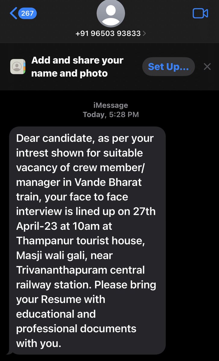 ajithv89's tweet photo. @GMSRailway @RailMinIndia @TheKeralaPolice : (2) This was the message received. I just want to know whether this recruitment is happening with prior knowledge of  #indianrailway or it’s fake. Kindly give an update regarding this. https://t.co/JFIStHd29H