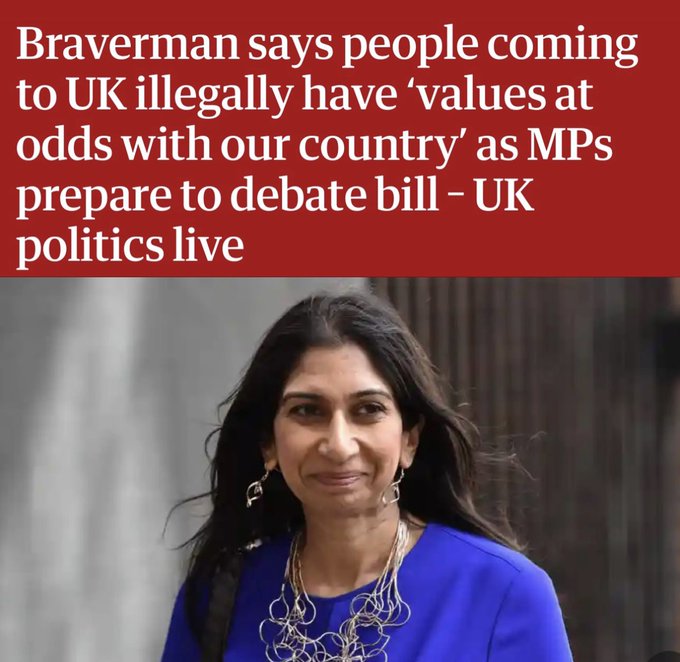 Well, if Suella represents 'our country's values', a moral duty to to be at odds with them.