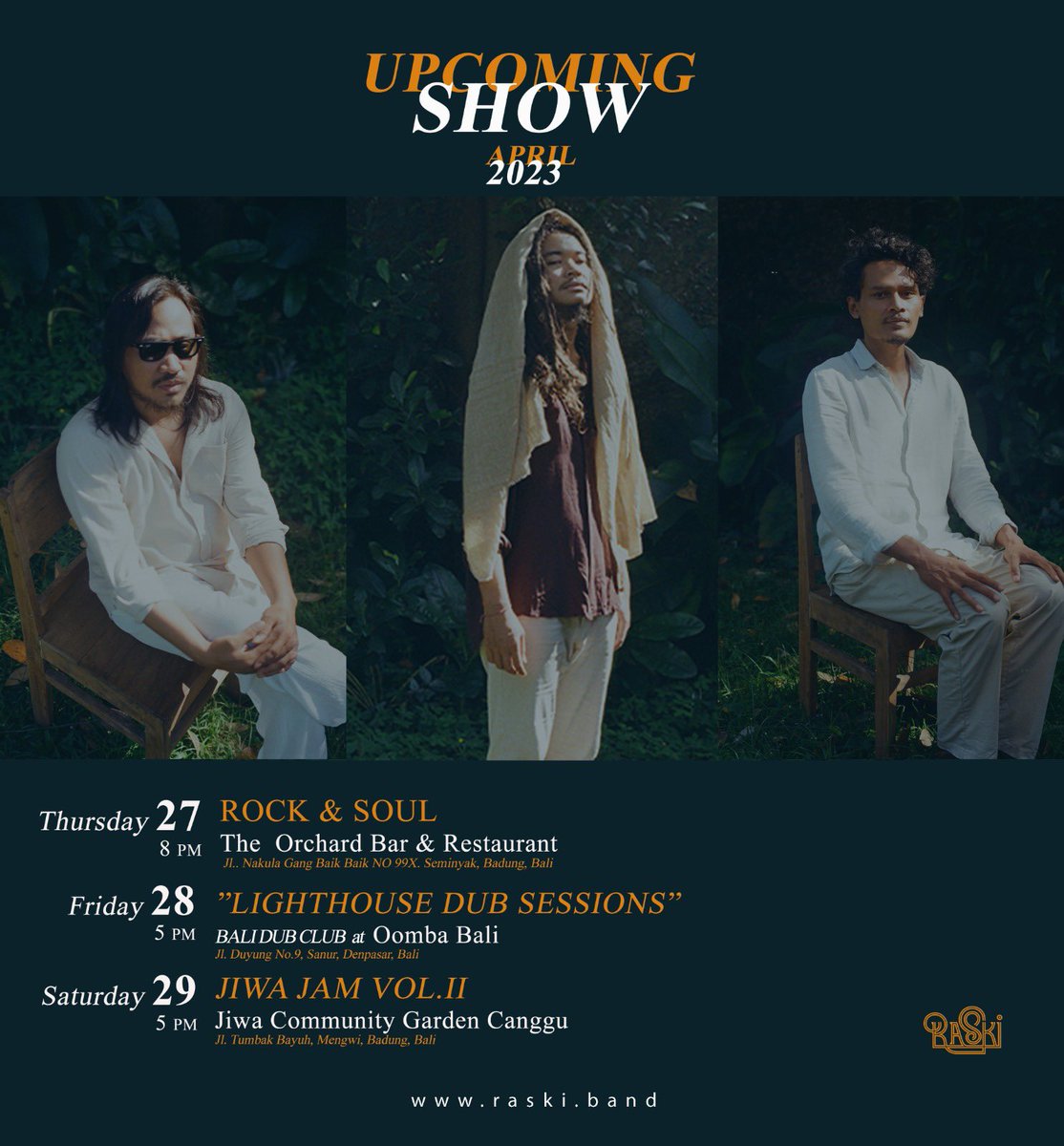 raski___'s tweet photo. UPCOMING GIGS
Come get your dose of Raski and groove with us before the month ends!
From Sanur, to Seminyak to Cangggu. Take your pick 😉
See you there guys and galls! 😊
#reggae #dub #rocksteady #soul #bali #indonesia #raski https://t.co/INa5EsE87G