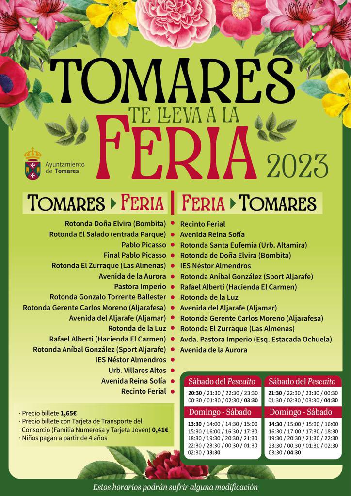 Tomares vuelve a poner en marcha los autobuses 🚌 directos a la #FeriaSevilla23

👉🏻Este servicio especial, pionero en la provincia, cumple 16 años facilitando el desplazamiento hasta el recinto ferial y mejorando la seguridad vial de los tomareños.
