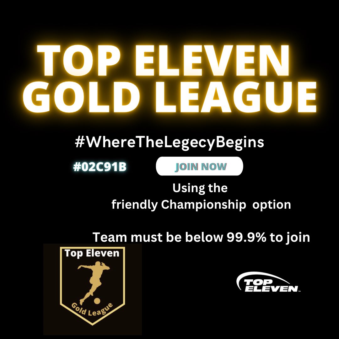 Top11Community's tweet photo. Use the hashtag to join your league in the Friendly Championship option @topeleven
#02C8GE Legends League ⭐️
#02C9EB Platinum League 125.9%
#02C91B Gold League 99.9%
Must be below the limit to join ⬆️
Top Prizes 🚨
Good luck managers
#BecomeTheLegend
#TELL
#TEPL
#TEGL https://t.co/D0GyY4rM0u