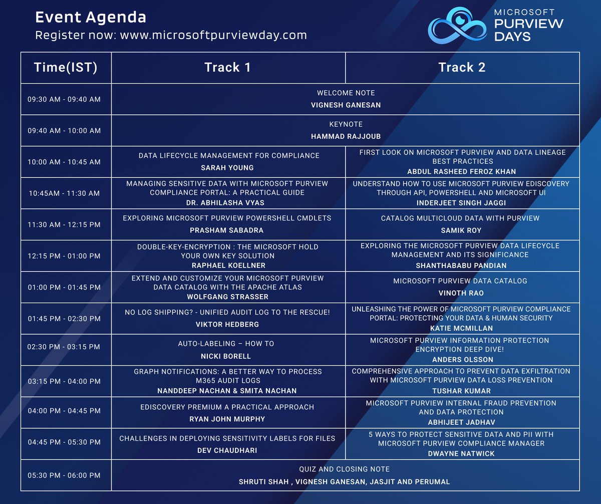 mspurviewday's tweet photo. Join us from the comfort of your own home for an exciting online event! 🏠🌍
Check out our agenda for Microsoft Purview Days 2023, a day filled with valuable insights, learning, and networking opportunities.

Register now: https://t.co/M7IPXLbKWZ https://t.co/m9YmDnIHs2