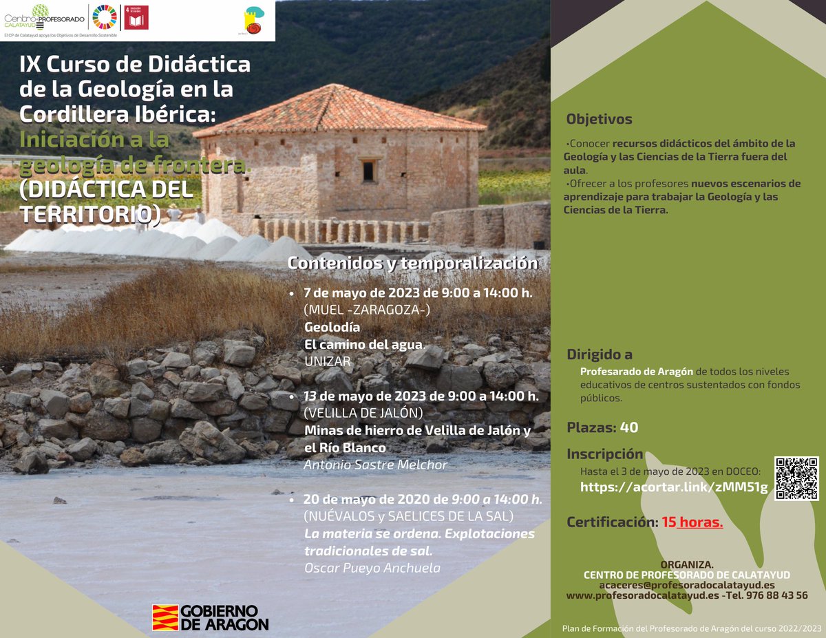 IX Curso de Didáctica de la Geología en la Cordillera Ibérica: INICIACIÓN A LA GEOLOGÍA DE FRONTERA (DIDÁCTICA DEL TERRITORIO).
+Info e inscripciones: acortar.link/zMM51g

#FormacionCPCalata