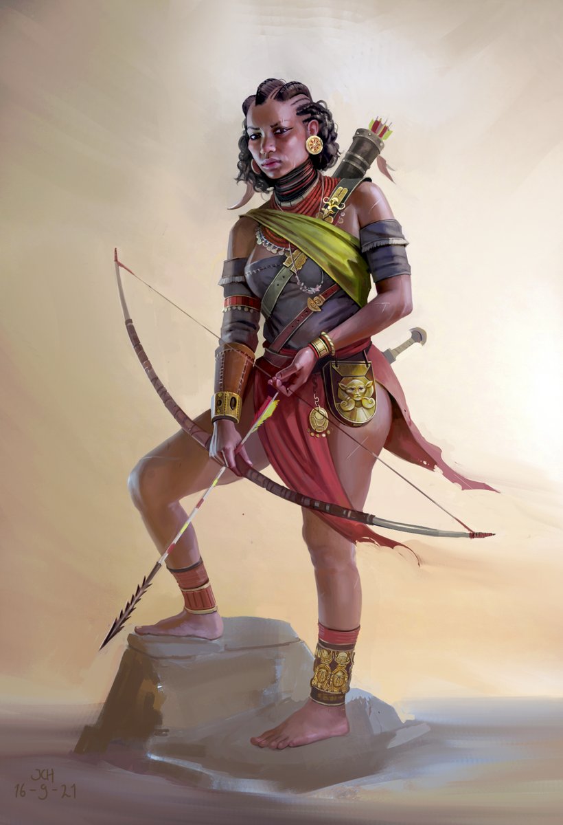 Painting I made of an Egyptian (Nubian) archer during the Bronze Age. The  Nubians at the time, and for centuries afterwards had the deadliest archers  in the world, becoming an elite mercenary, image size:820x1200