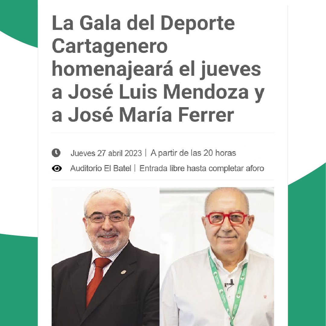🏥| El jueves 27 de abril, tendrá lugar la entrega de Premios al Deporte Cartagenero 2021/22. En ella se rendirá un homenaje póstumo al presidente de la UCAM, José Luis Mendoza, y al director general de @cmvcaridad, José María Ferrer. 📰bit.ly/421r59h
