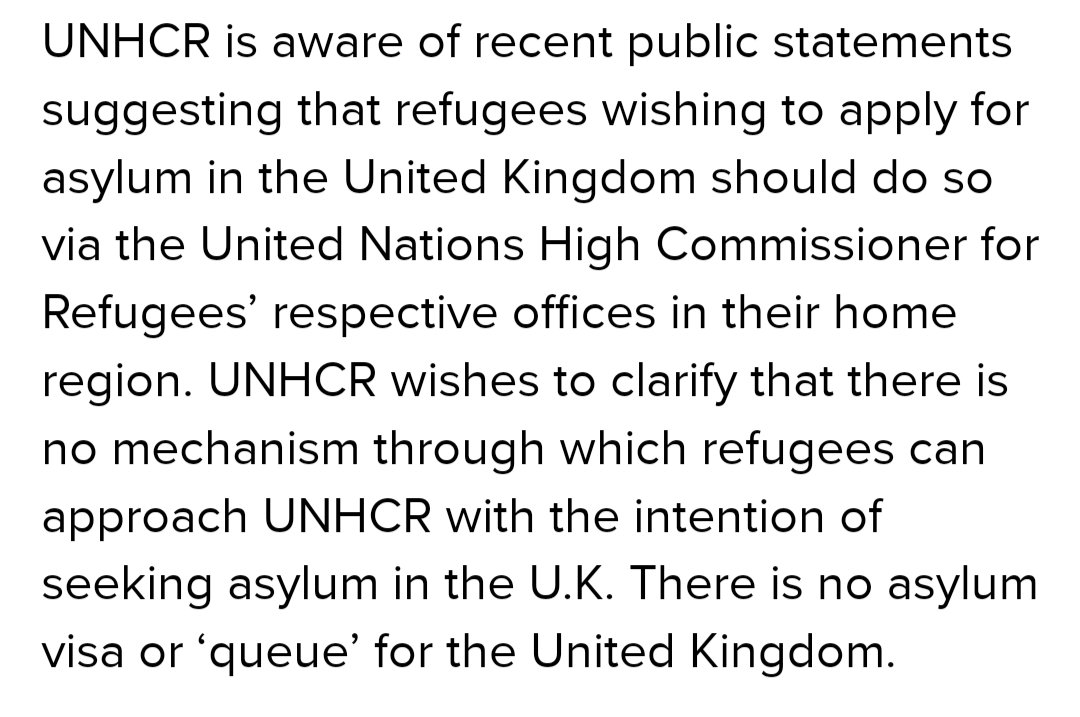 NicolaKelly's tweet photo. UNHCR response to Braverman: No mechanism to claim asylum in the UK through UNHCR and no asylum visa or queue for the UK. https://t.co/8l0HwLmWnZ