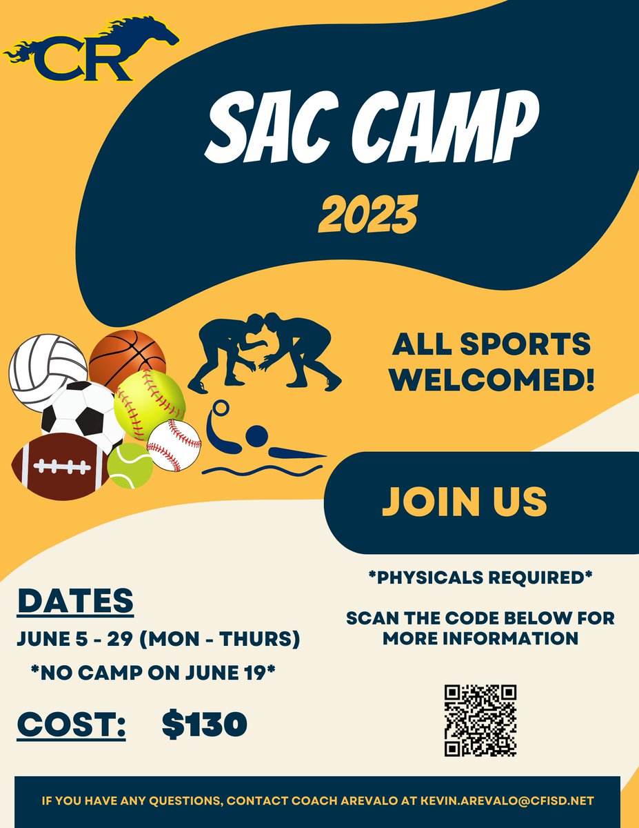 Current and Future Mustangs:  SAC CAMP is right around the corner.  Click on the link below for details and to sign up!!!

…ess-fairbanksisd.schoolcashonline.com/Fee/Details/11…