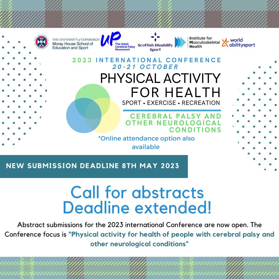 Calling all researchers working on disability sports projects with individuals who have CP/neurological conditions 📣 

We have extended the Abstract Submissions deadline for our 2023 International Conference to 8th May 🚨

Make your submission today ➡️ bit.ly/3NkCLAd