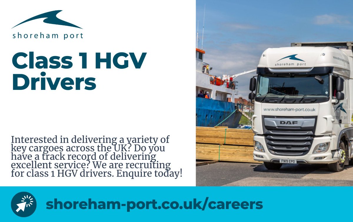 shoreham_port's tweet photo. We are recruiting experienced Class 1 HGV Drivers to operate our rapidly expanding fleet. You will play an essential role in delivering a variety of key cargoes to many of our valued customers. Find out more 👉 https://t.co/QKSpNjj1s0 #PortJobs #MaritimeCareers #HGVjobs https://t.co/mwhwRJ78lE