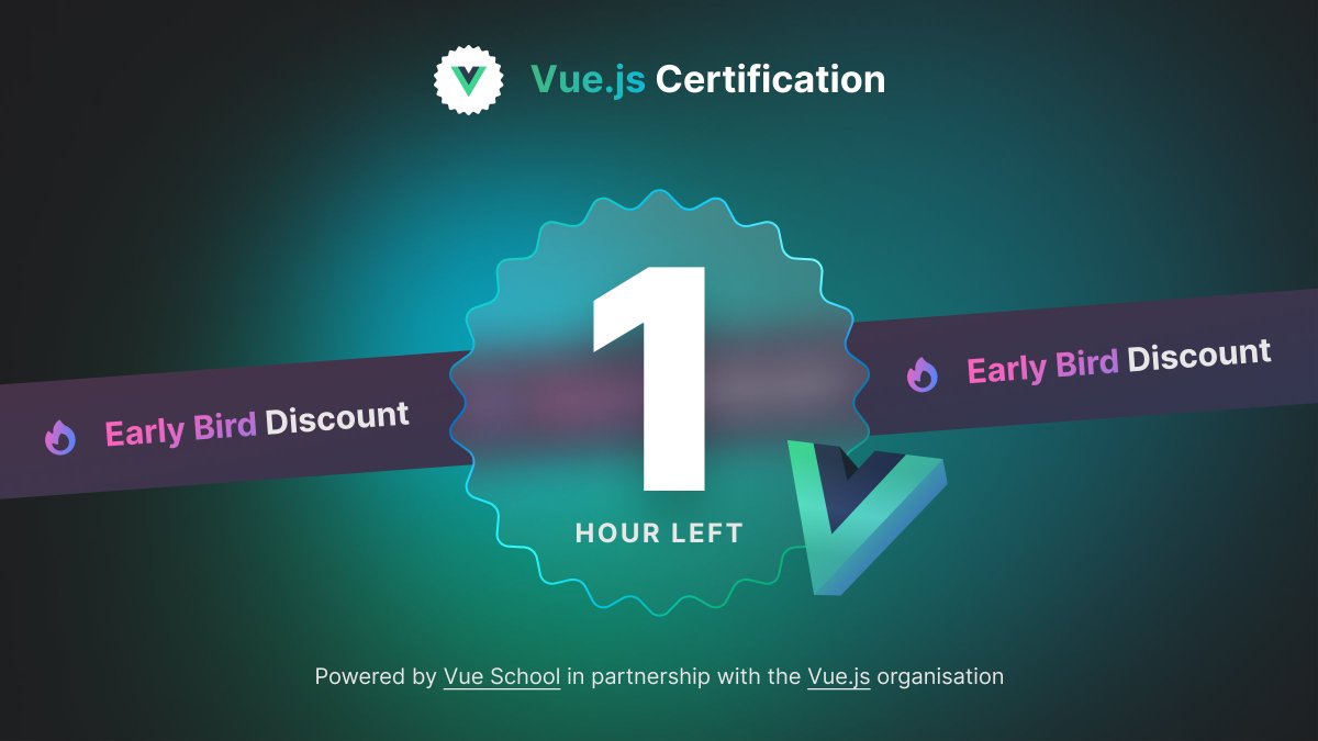CertificatesDev's tweet image. Only 1 hour left.
This is your last chance to get the Early Bird discount.
Prices go up soon…don’t miss out.
certification.vuejs.org
#Vuejs #vuejscertification
