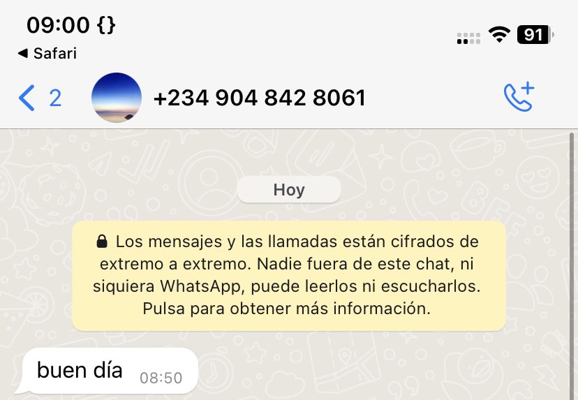 Me acaba de escribir este número de Nigeria, voy usando el hilo para mostrar esto porque me llama la atención