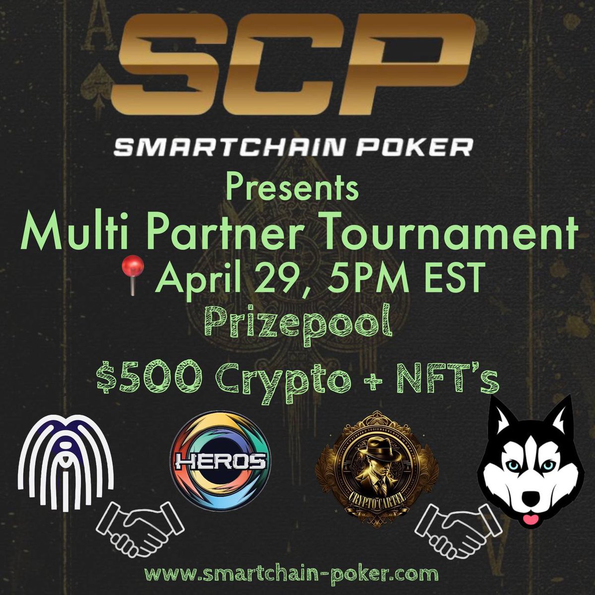The Super Free Roll Tournament is this Saturday!
 Sign up today:

registration.smartchain-poker.com

$500 prize pool thanks to our friends!

@Puli_Token 

@balto

@HerosToken 

@CCLCrypto 

Dont miss our space tomorrow with all these projects:

twitter.com/i/spaces/1lPKq…

#p2e #poker #bsc