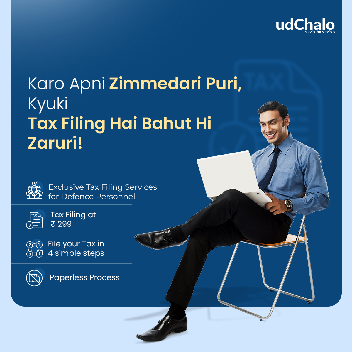 udChalo's tweet photo. ITR File Karna Hai Hum Sabki Zimmedari Aur udChalo Khaas Humare Fauji Bhaiyon Ke Liye Lekar Aaya Hai Aasan Tax Filing Services Woh Bhi Sirf 299/-* Mein! Toh Abhi Apna Tax File Kare udChalo Ke Saath!
#udChalo #TaxFiling #ServiceForServices #IndianArmedForces #FaujiFamily #Fauji #Soldiers #ITR #IncomeTaxReturn