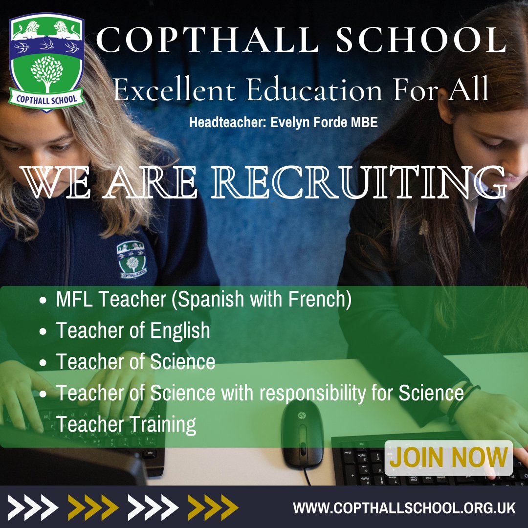 We are recruiting for Teacher roles:
- MFL Teacher (Spanish with French)
- Teacher of English
- Teacher of Science
- Teacher of Science with responsibility for Science 
   Teacher Training
#recruitment #teacher #teachervacancy #education  #EducationJobs #barnet #barnetcouncil
