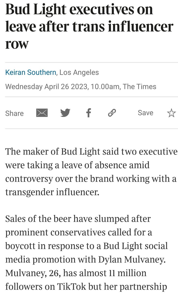 prof_curiosity1's tweet photo. "Go woke, go broke" is now becoming a real thing.
As a result of Bud light debacle, businesses now need to recognise the damage caused to their brands by being associated with a movement that is homophobic, and misogynistic and sterilises children.
A welcome development. https://t.co/Bm3fbPcnnZ