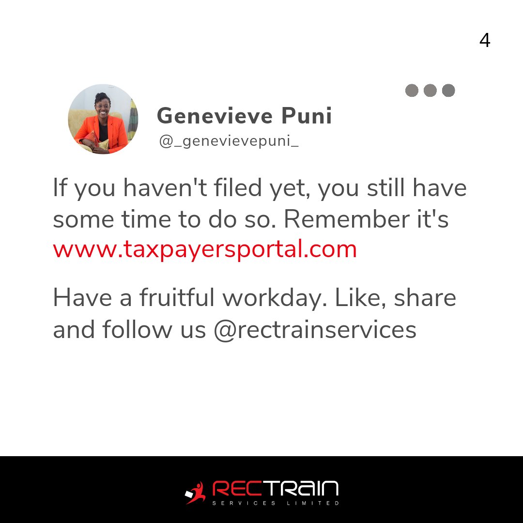Rectrainservice's tweet photo. Important NoticeβΌ
(Swipe to read)
#taxissues #returnofincome #GRA #businesstips #employertips #taxfiling #filingtaxes #RecTrain https://t.co/LzZ0a2J0Kr