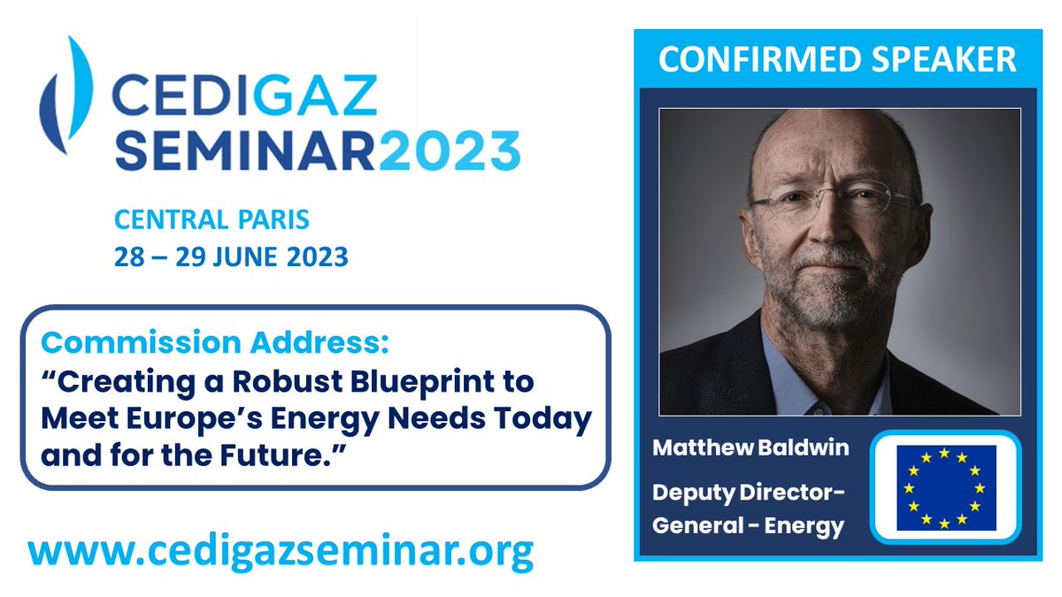 Cedigaz (@cedigaz_sg) on Twitter photo Matthew Baldwin, Deputy Director-General DG-ENER, will be speaking at the Cedigaz Seminar 2023 cedigazseminar.org on “Creating a Robust Blueprint to Meet Europe’s Energy Needs Today and for the Future”. <a href="/BaldwinMatthew_/">Matthew BALDWIN</a> #cedigazseminar2023 Matthew Baldwin, Deputy Director-General DG-ENER, will be speaking at the Cedigaz Seminar 2023 cedigazseminar.org on “Creating a Robust Blueprint to Meet Europe’s Energy Needs Today and for the Future”. <a href="/BaldwinMatthew_/">Matthew BALDWIN</a> #cedigazseminar2023