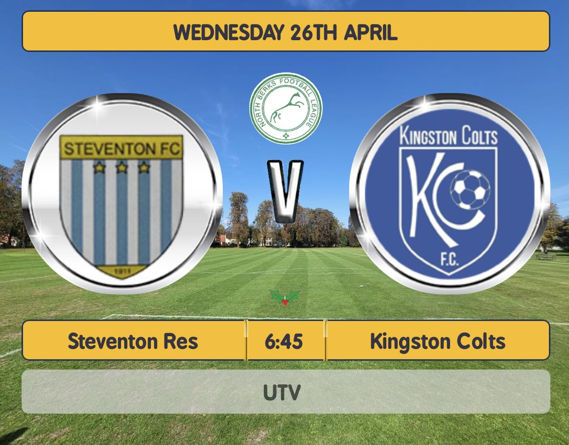 Third place shoot out tonight🚨

For the final time this season.

Steventon res are in action tonight against Kingston Colts fc a game where steventon must win to come 3rd place. 

At home. Kick off at 6:45. UTV