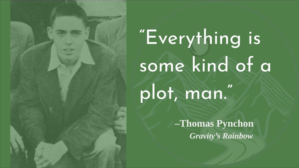 WaywordsStudio's tweet photo. Sometimes my life feels over-"plotted."

Happy birthday, Thomas Pynchon!

@kvtp11 @PynchonInPublic 
#thomasPynchon #gravitysrainbow https://t.co/Fkmrt7M934