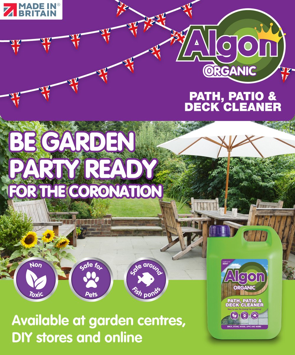 AlgonOrganic's tweet photo. Get your garden Coronation Party ready with @AlgonOrganic Easy to use, safe for pets, non-toxic and available at most garden centres #patiocleaning #safeforpets #driveway https://t.co/KukBR7MITs