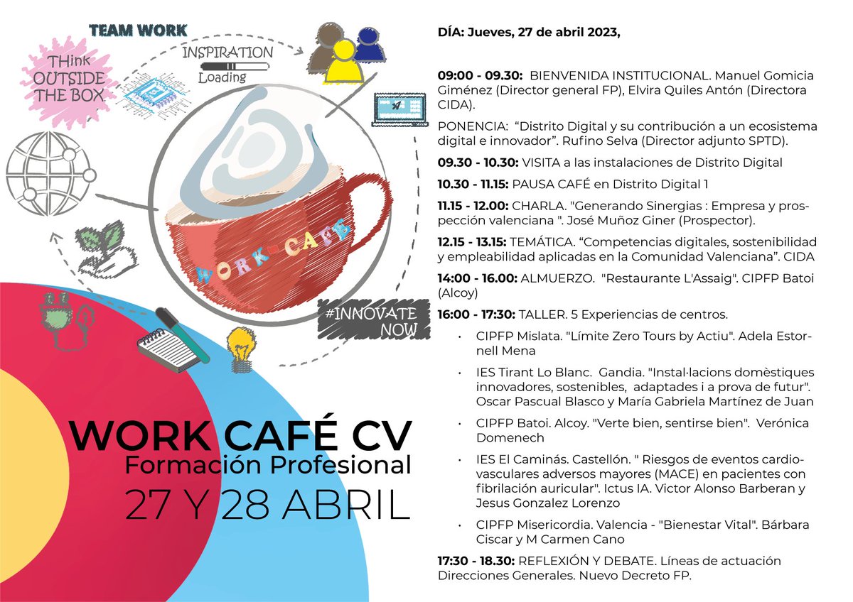CIDA_gva's tweet photo. Ultimant preparatius per al #WorkCafeCV on contarem amb tècnics de DG d'Educació de varies comunitats per compartir experiències en matèria d'#orientació, #novesteconologies, #emprenement, #innovacio, #mobilitat i #qualitat. Objectiu: modernitzar la @FPValenciana. 🦾@GVAeducacio https://t.co/q3oSfL9REz