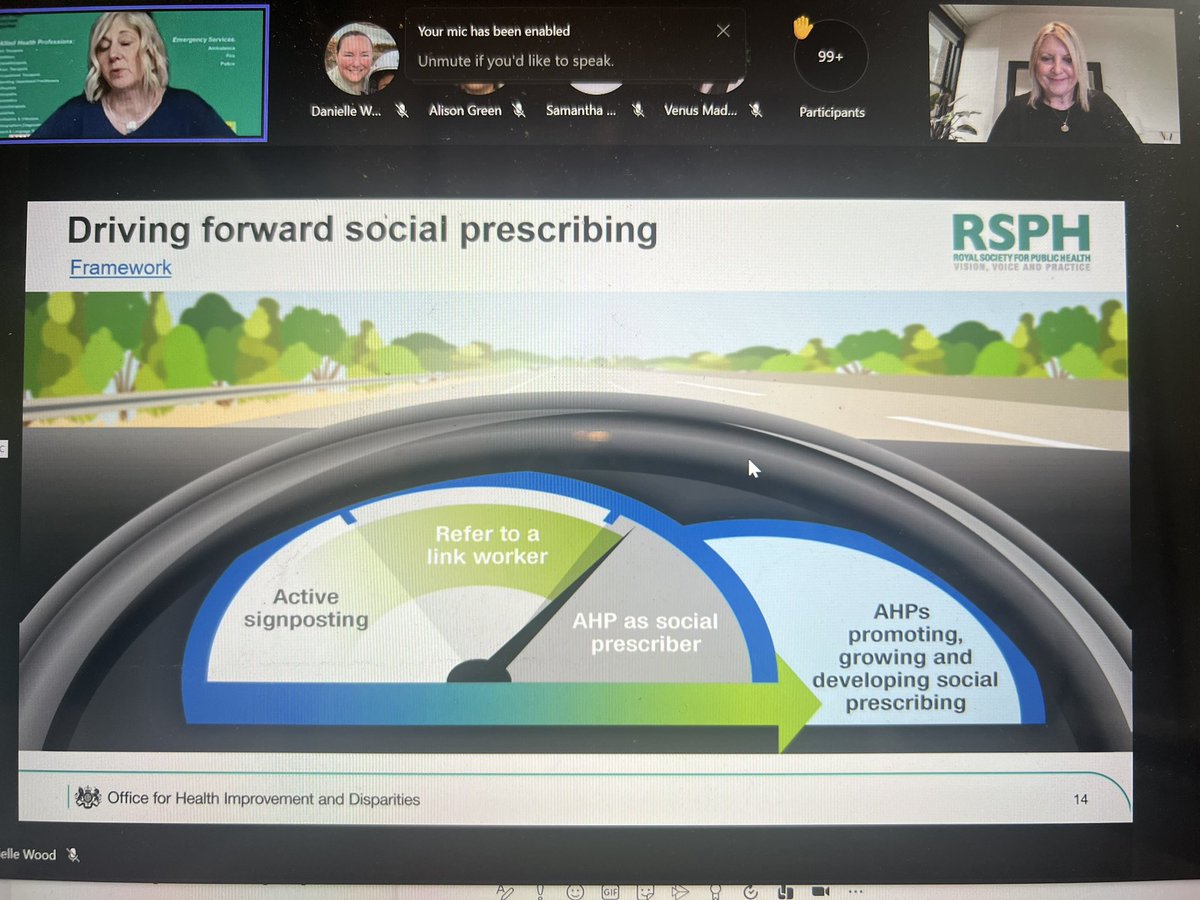 nicolagitsham's tweet photo. Fantastic webinar today. Great to hear the brilliant @HindleLinda explaining what #AHP s are and how they can support social prescribing @Pers_Care https://t.co/mpuT6iqj2F