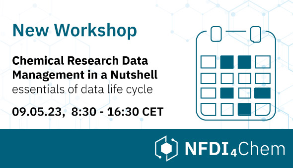 NEW WORKSHOP
#Chemical Research Data Management in a Nutshell
The best practices of this #workshop will guide you through essentials of data life cycle all way from planning stage to archiving process of your data.
bit.ly/415Dhp7  
 #fairdata #chemie #RDM #chemtwitter