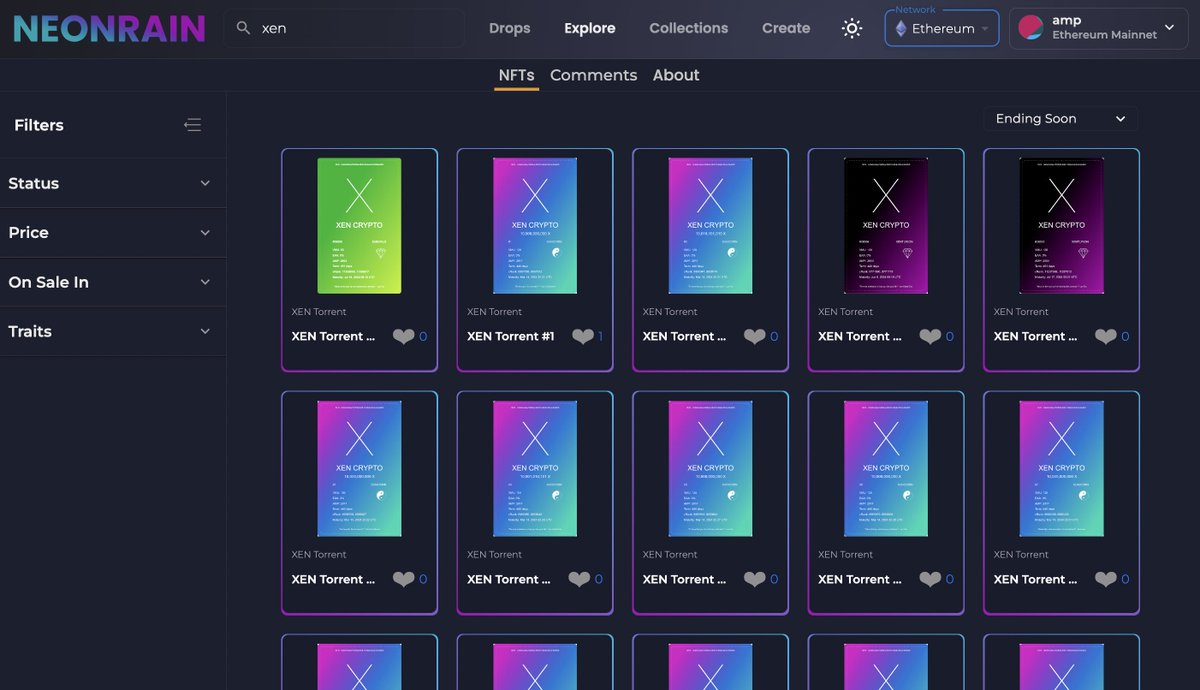 XeNFTs now tradeable on NeonRain marketplace. The people's marketplace! Grab a @Syncronauts NFT and co-own @Neonrain_io Let them know features needed to improve trading experience for XeNFTs on twitter or discord. #XEN #XeNFT @mrJackLevin