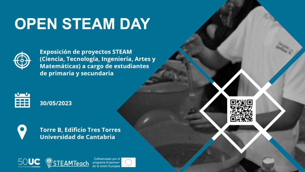 openSTEAMgroup's tweet photo. Guardad esta fecha: 3⃣0⃣/0⃣5⃣ En el #OpenSTEAMDay estudiantes y profesores presentarán sus proyectos STEAM en @unican #STEAMTeach @EUErasmusPlus https://t.co/Lpjj9PLQxn