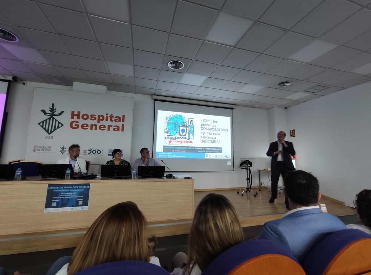 En el <a href="/HGUVALENCIA/">HOSPITAL GENERAL</a>, disfrutando de la primera jornada de innovación en salud #innovasaludCHGUV, fruto de la colaboración entre el hospital y la <a href="/UPV/">Universitat Politècnica de València</a>. <a href="/SabienUPV/">SABIEN (ITACA)</a> <a href="/geibsan/">Gema Ibañez</a> <a href="/vtraver/">Vicente Traver</a>