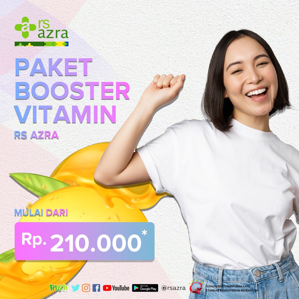 Hai Keluarga Azra 
.
Menjaga kesehatan tubuh setelah lebaran sangatlah penting
.

.

Untuk mengembalikan stamina dan kesehatan tubuh setelah Lebaran Keluarga Azra bisa melakukan suntik vitamin agar badan tetap fit 

.

Paket Booster Vitamin

Mulai dari Rp 210.000