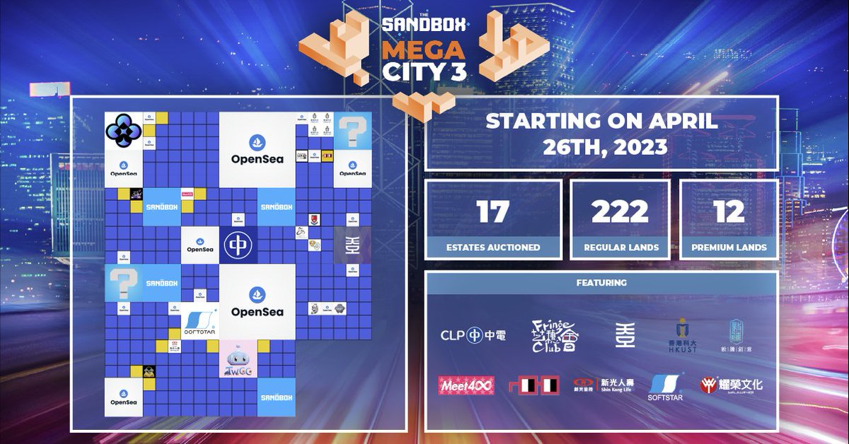 TheSandboxGame's tweet photo. Become neighbors with education, art, culture & entertainment brands including:
#AngelaHo #CLP @DustyLandNFT #HoYuCollege @thehkdi #MacauECCreative @meet_48 #MCDH @nounsdao #ShinKong @SoftstarEntmt @szabotage_me #HKLaureateForum #FringeClub @hkust @TWCCTheSandbox #YiuWing https://t.co/m30iDzb4ks