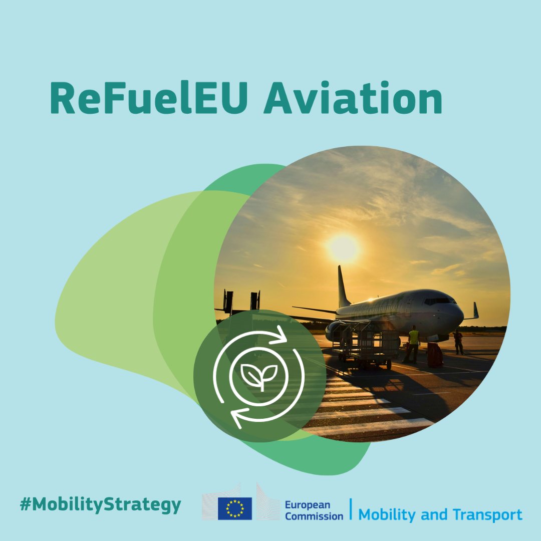🆕#ReFuelEU Aviation rules to cut ✈️ CO2 emissions by 2/3 by 2050:

🟢fuel producers to supply increasing share of #SAFs
🟢airlines to fuel with SAF at EU airports
🟢airports to provide access to fuelling infrastructure

➟europa.eu/!NnKKh3

#MobilityStrategy #EUGreenDeal