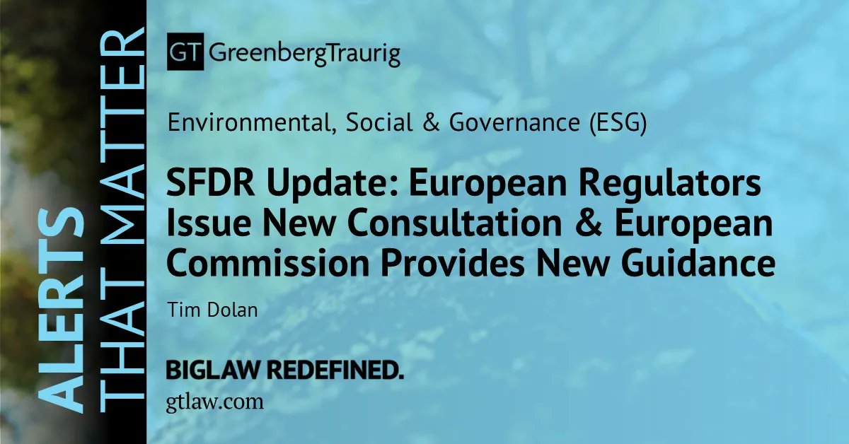 On 12 April, the European Supervisory Authorities published a Consultation Paper proposing amendments to the European Commission’s Regulatory Technical Standards that implement Europe’s comparatively new #ESG regime – the SFDR. #GTAlert: buff.ly/43SM1RK. #EnvironmentalLaw