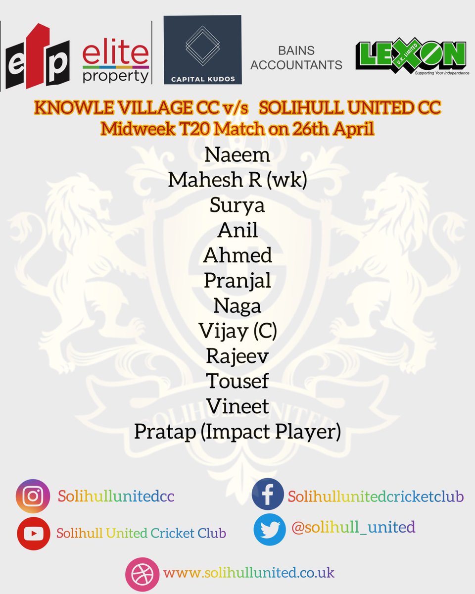Solihull_united's tweet photo. Midweek friendly - Solihull United against @knowlevillagecc today at 5.30pm.

Catch us live on - https://t.co/nMODXBwgjf https://t.co/tuO0wsiJKp