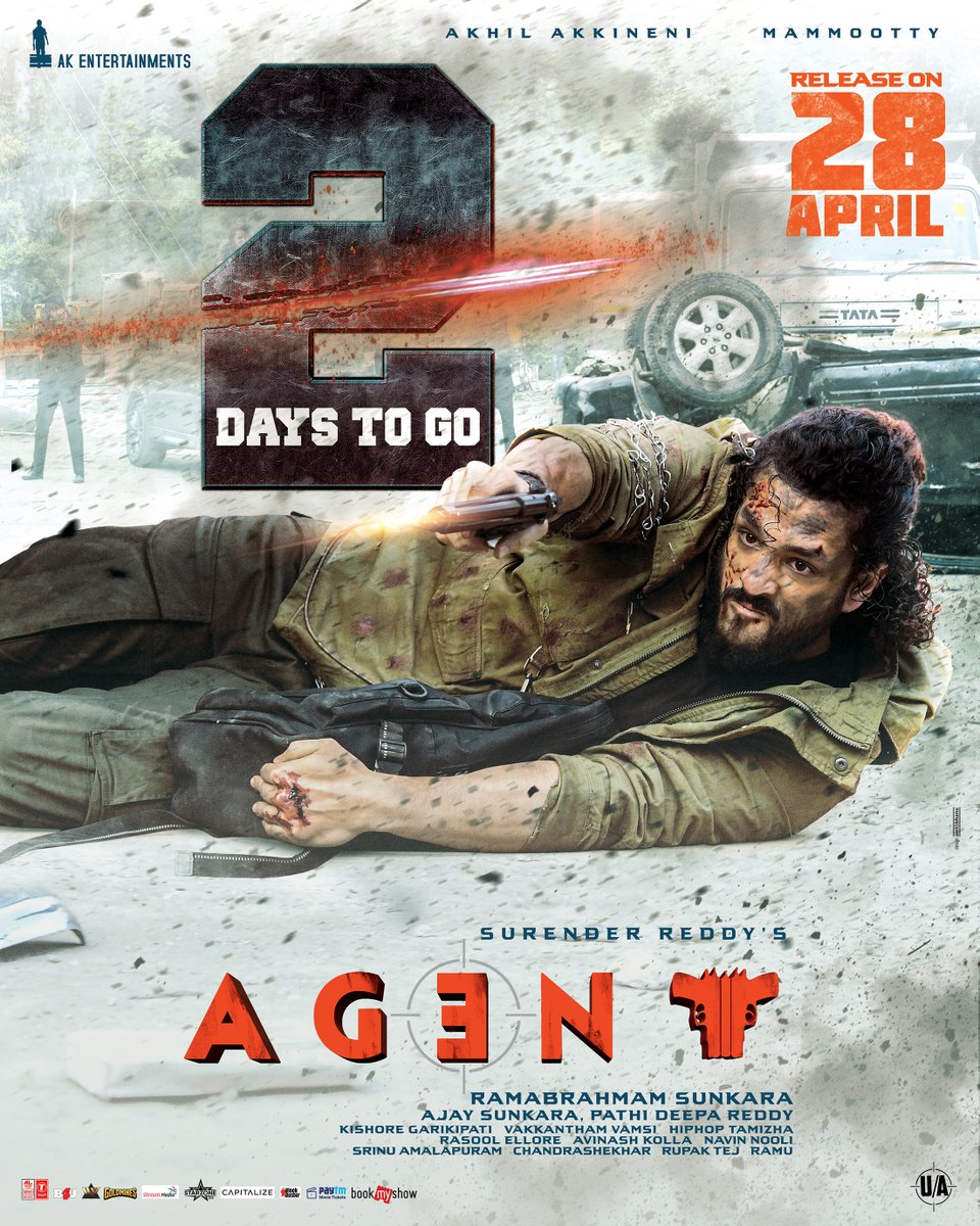 The WILD ADVENTURES of the wild one begins in 2️⃣ days in theatres worldwide💥💥 #AGENT Releasing on APRIL 28th 🔥 Book your tickets now! - linktr.ee/agenttickets #AGENTonApril28th ❤️‍🔥 @AkhilAkkineni8 @mammukka @sakshivaidya99 @DirSurender @AnilSunkara1 @AKentsOfficial