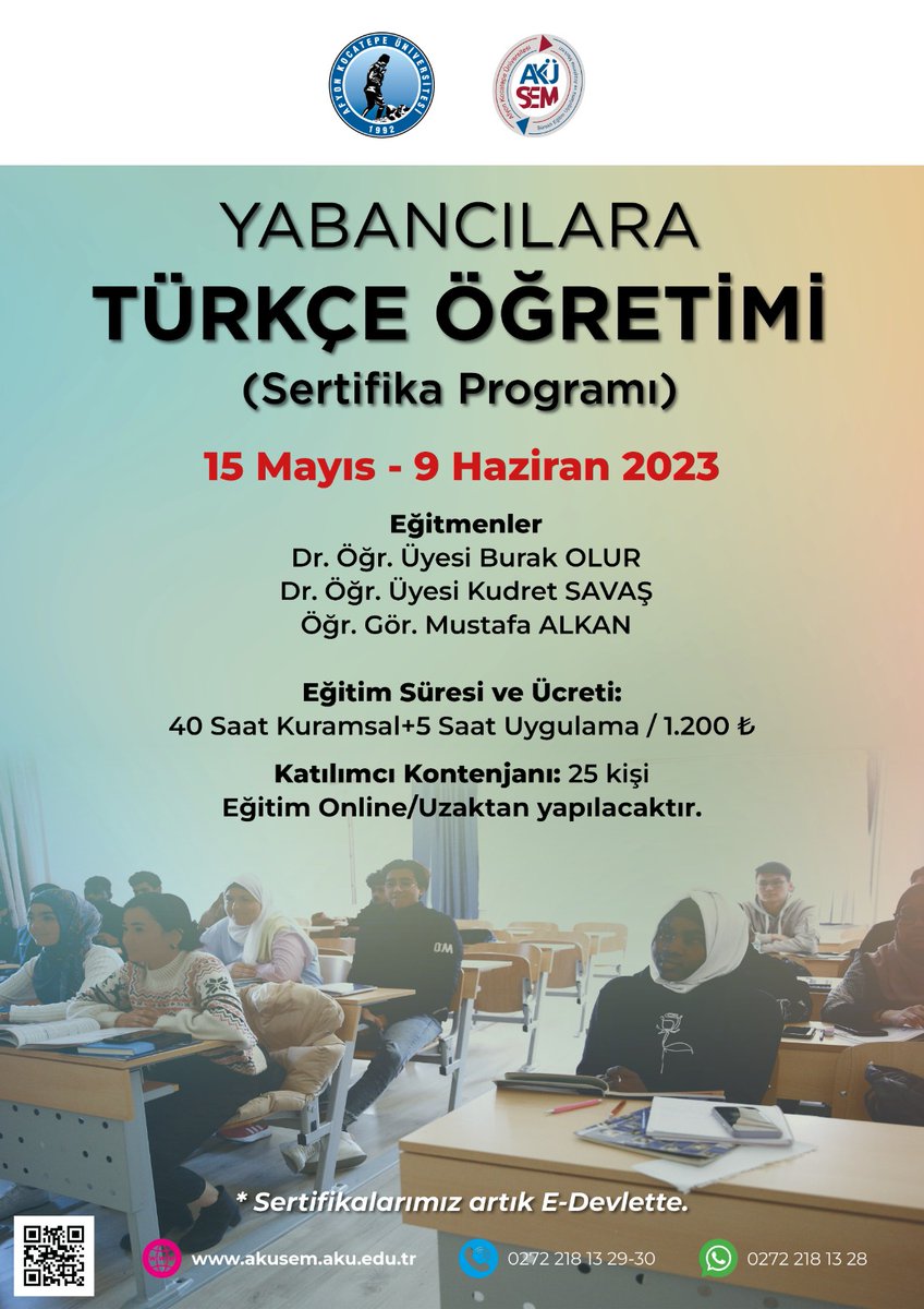 📢📢KAYITLAR DEVAM EDİYOR 📢📢

KURSUMUZUN BAŞLANGIÇ TARİHİ : 15 MAYIS - 9 HAZİRAN

* Başvuru için ;
akusem.aku.edu.tr
2d