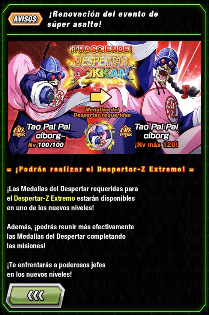 NessGamingTW's tweet photo. #DokkanBattle | ¡Más novedades de la #GoldenWeek2023! 

- EZA de Tao Pai Pai del Super Strike
- Boss Rush 17
- SBR 66
- ESBR 42 https://t.co/TbrtWBgrz7