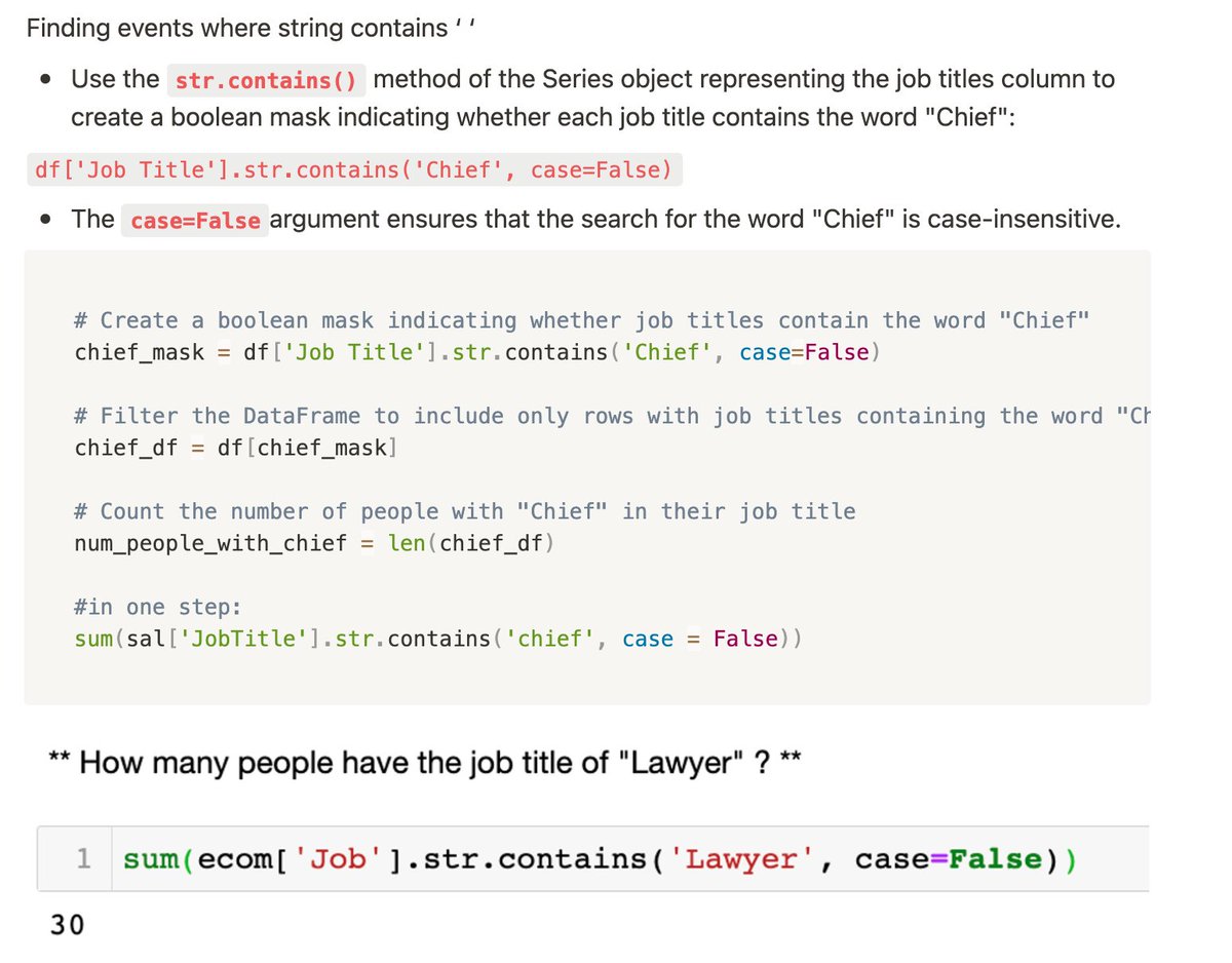 codingboo's tweet image. #Day9 of #DataAnalytics 
Finished a last section of learning #Pandas, and did extracting data with:
- str.contain(&apos; &apos;, case=False) to make it case-insensitive
- .head(n) to get the first n rows, usually paired with .value_counts
- len(df[’col2’].unique()) / df[’col2’].nunique()
