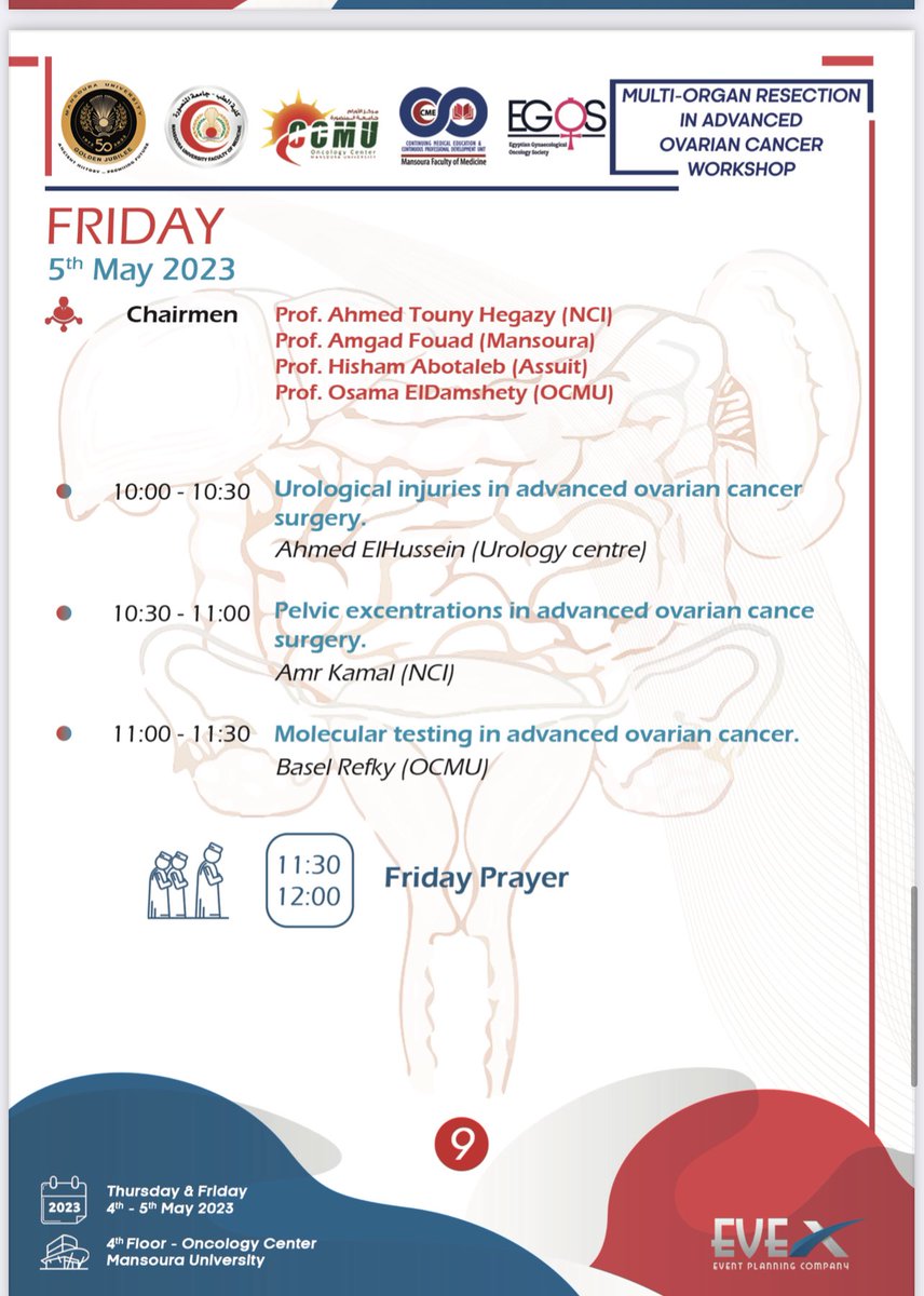 EGOS_goEgypt's tweet photo. Second day agenda of OCMU / EGOS ( multi organ resections in advanced ovarian cancer ) workshop, 4/5 May 2023 @IGCSociety @ESGO_society @IJGConline @IJGCfellows @PARSGO_Official @SGO_org @BGCS_org @pedroramirezMD @GOSOAR2 @LebaneseGOG @leitaomd @gyncsm @ENYGO_official https://t.co/fOiPbFiszX