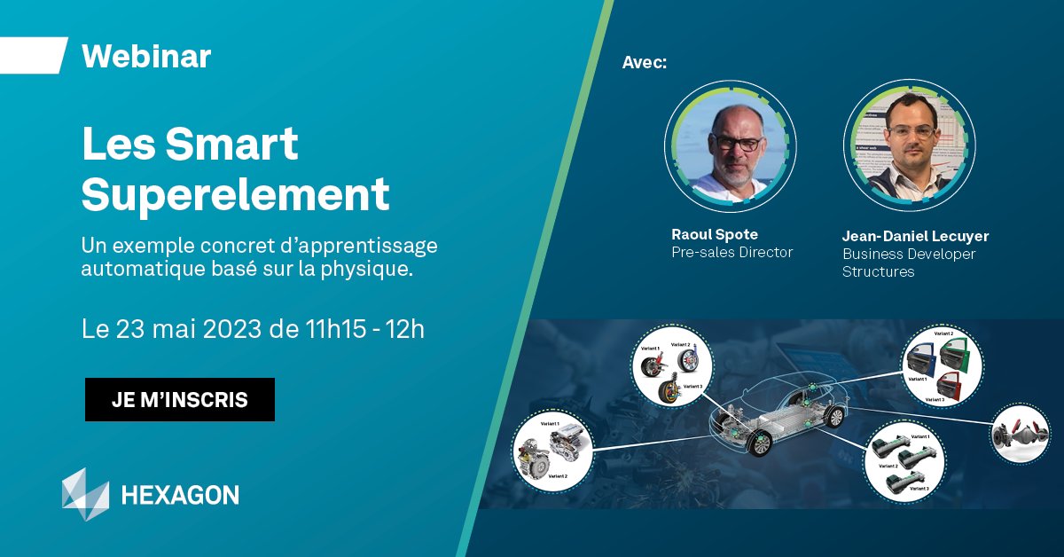 MSCSoftware_Fr's tweet image. De l&apos;innovation pour les utilisateurs NASTRAN avec les Smart Superelement ! Rendez-vous lors d&apos;un webinar avec Jean-Daniel Lecuyer et Raoul Spote pour en savoir plus le 23 mai à 11h15. 
Inscriptions =&amp;gt; go.mi.hexagon.com/super-element-…

#intelligenceartificielle #innovation #nastran