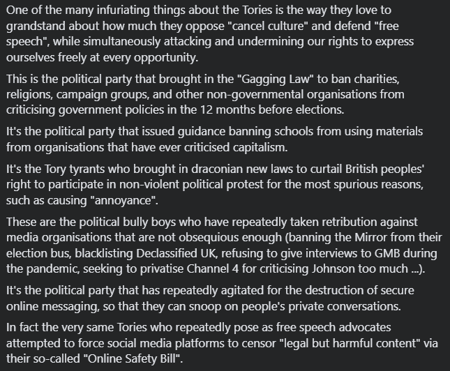 Angry_Voice's tweet image. When Tories like Jacob Rees-Mogg pose as defenders of "free speech" it's pure gaslighting. Here's why: