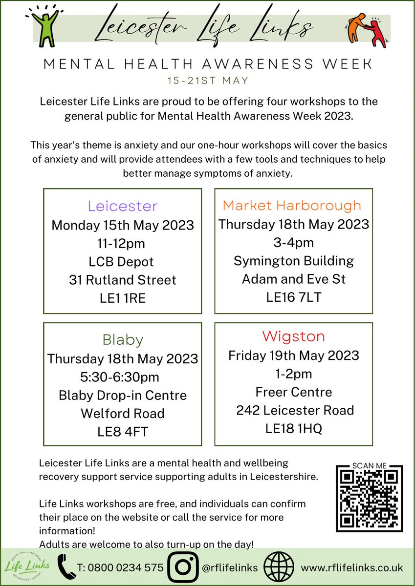Come and join us during Mental Health Awareness Week 2023! We are offering four workshops to the general public relating to this years theme, anxiety! No booking or signing up is required, just turn up! We look forward to seeing you there!💚 #MentalHealthAwareness #mentalhealth