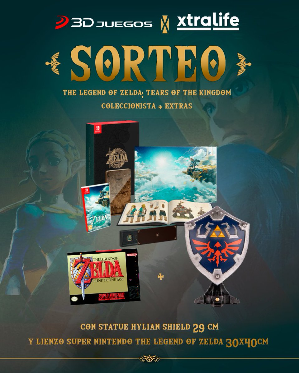 SORTEO 🔥 ¡Consigue una Ed. Coleccionista de Zelda TOTK + Statue Hylian Shield + Lienzo Zelda SNES!

✅ Sigue <a href="/3djuegos/">3DJuegos</a> + <a href="/xtralife_es/">xtralife</a> 
✅ RT este tuit
✅ Usa #xtralife3DJuegosZelda y dinos qué esperas del nuevo Zelda mencionando a un amigo

Solo España y dura 24h*
