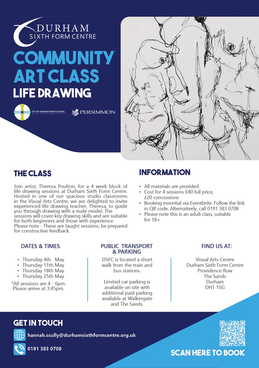 New Community Art Classes!!

We are delighted to launch our next programme of community arts classes including #lifedrawing and #ceramics

See link below for booking:
sites.google.com/durhamsixthfor…