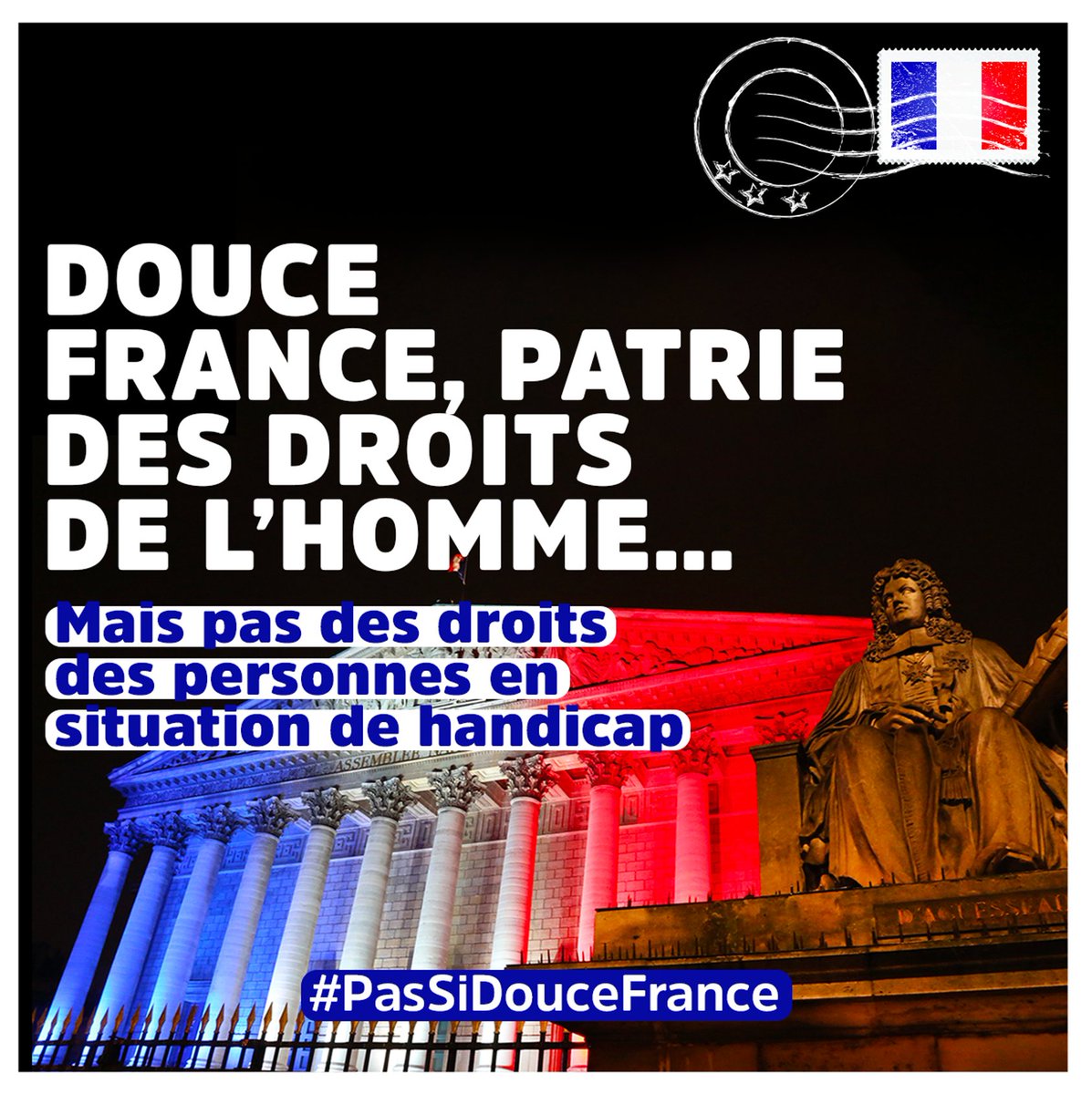 🚨 Inaction = discrimination !  
Des millions de personnes en situation de #handicap sont au pied du mur. Ça suffit ! 
Mettons l’Etat #AuPiedDuMur, comme l'ont fait le Conseil de l’Europe et le Comité des droits de l’ONU ! #PasSiDouceFrance #CNH #CNH2023
➡️bit.ly/3N4AUiI