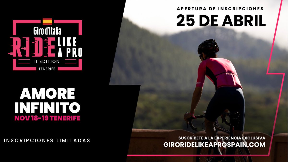 ¡INSCRIPCIONES ABIERTAS!🚀
Early Bird - 200 dorsales disponibles con tarifa especial. No dejes pasar la oportunidad de vivir una experiencia única.
 🔗giroridelikeaprospain.com
#RideLikeAProSpain #GiroTenerife